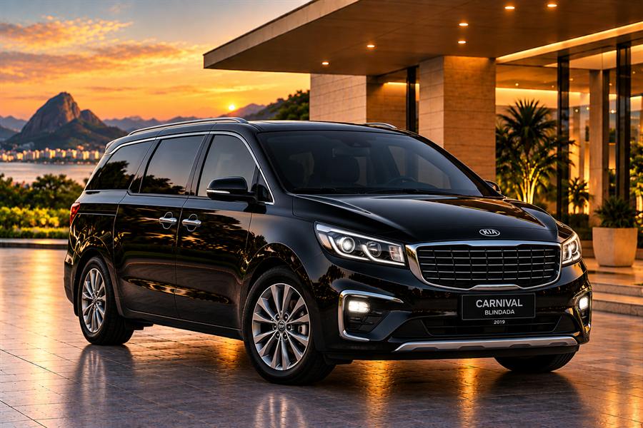 Exterior do Kia Carnival — Mini Van Blindada, imagem ilustrativa